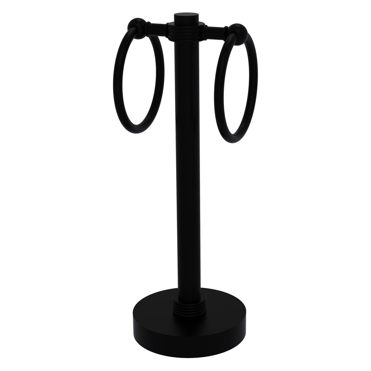 Allied Brass 953G 5" x 5" Matte Black Solid Brass Vanity Top 2-Ring Guest Towel Holder With Grooved Accents