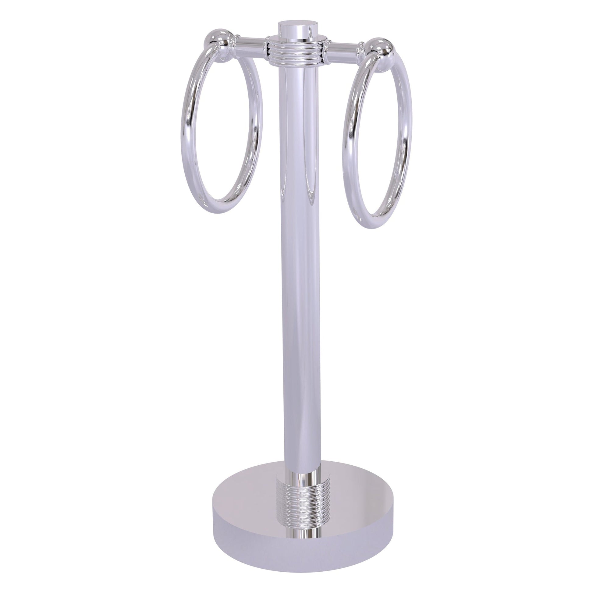 Allied Brass 953G 5" x 5" Polished Chrome Solid Brass Vanity Top 2-Ring Guest Towel Holder With Grooved Accents