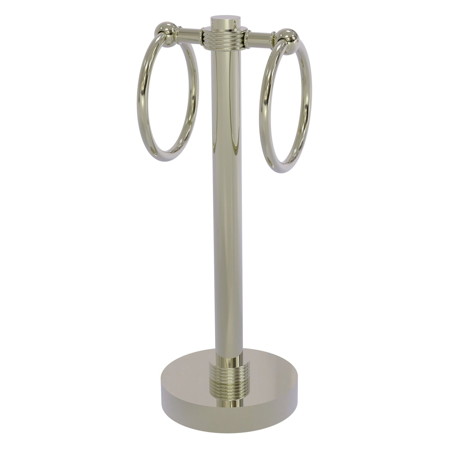 Allied Brass 953G 5" x 5" Polished Nickel Solid Brass Vanity Top 2-Ring Guest Towel Holder With Grooved Accents