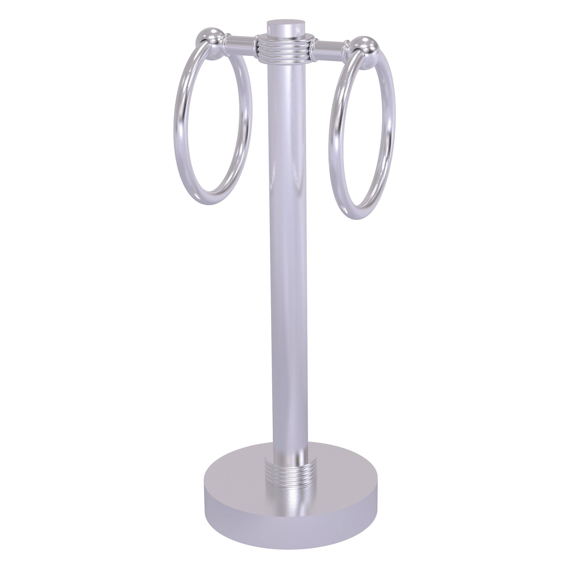 Allied Brass 953G 5" x 5" Satin Chrome Solid Brass Vanity Top 2-Ring Guest Towel Holder With Grooved Accents