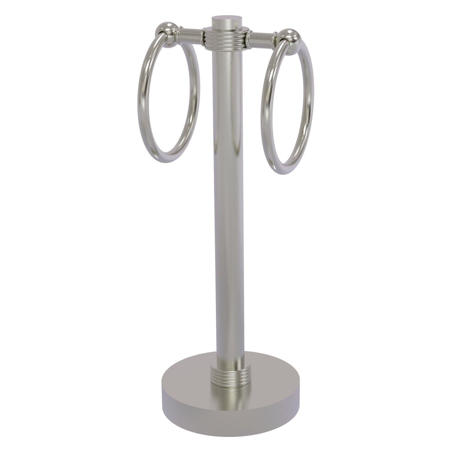 Allied Brass 953G 5" x 5" Satin Nickel Solid Brass Vanity Top 2-Ring Guest Towel Holder With Grooved Accents