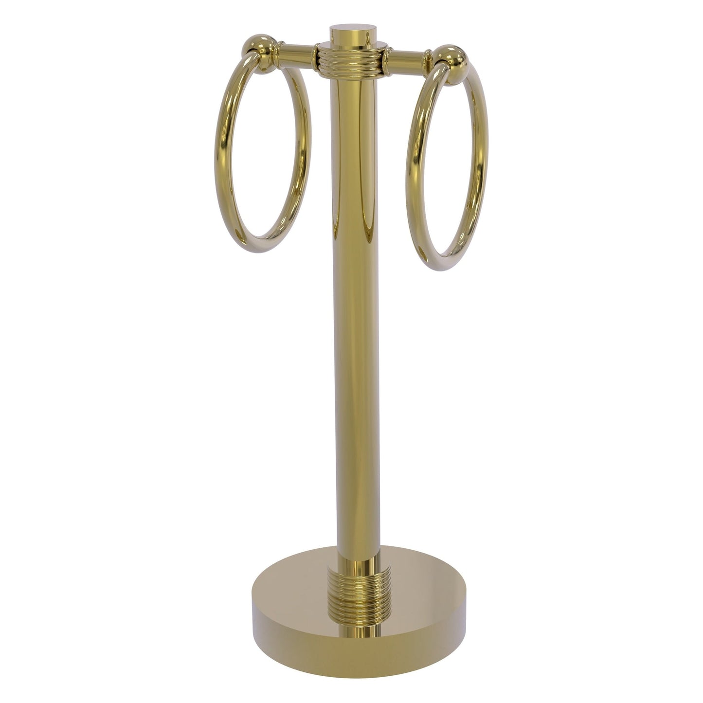 Allied Brass 953G 5" x 5" Unlacquered Brass Solid Brass Vanity Top 2-Ring Guest Towel Holder With Grooved Accents