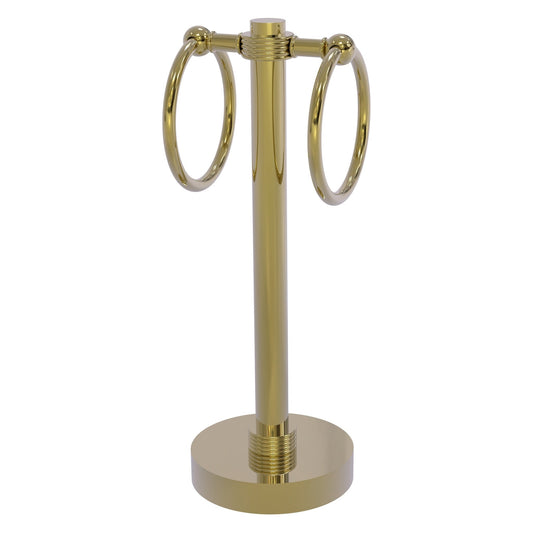 Allied Brass 953G 5" x 5" Unlacquered Brass Solid Brass Vanity Top 2-Ring Guest Towel Holder With Grooved Accents