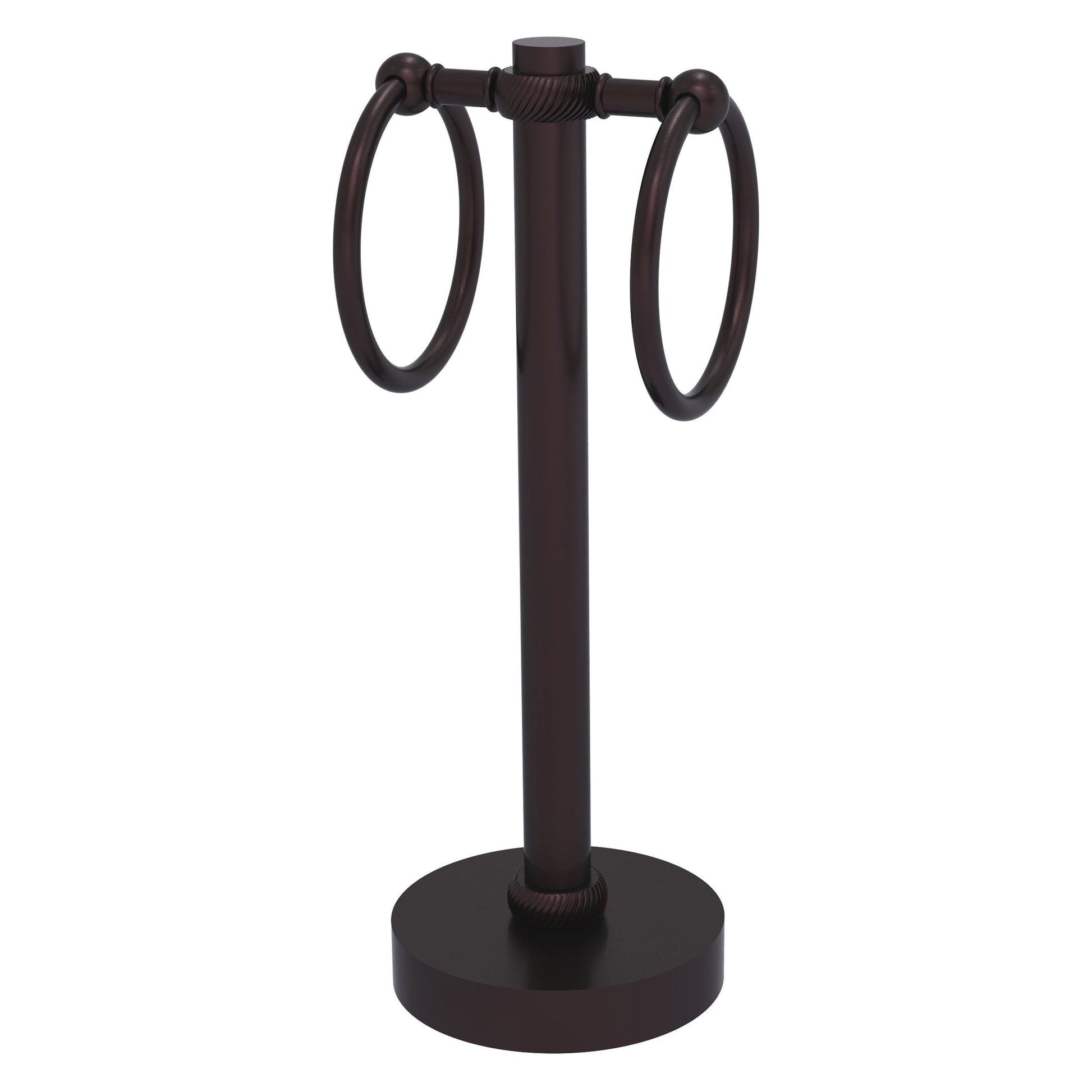 Allied Brass 953T 5" x 5" Antique Bronze Solid Brass Vanity Top 2-Ring Guest Towel Holder With Twisted Accents
