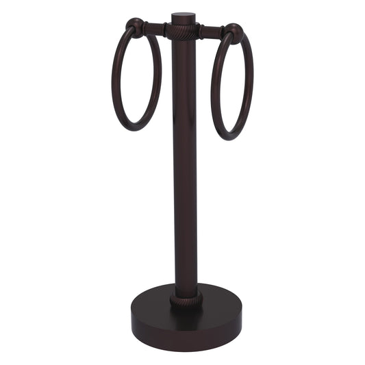 Allied Brass 953T 5" x 5" Antique Bronze Solid Brass Vanity Top 2-Ring Guest Towel Holder With Twisted Accents