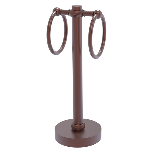 Allied Brass 953T 5" x 5" Antique Copper Solid Brass Vanity Top 2-Ring Guest Towel Holder With Twisted Accents