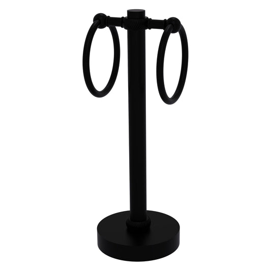 Allied Brass 953T 5" x 5" Matte Black Solid Brass Vanity Top 2-Ring Guest Towel Holder With Twisted Accents