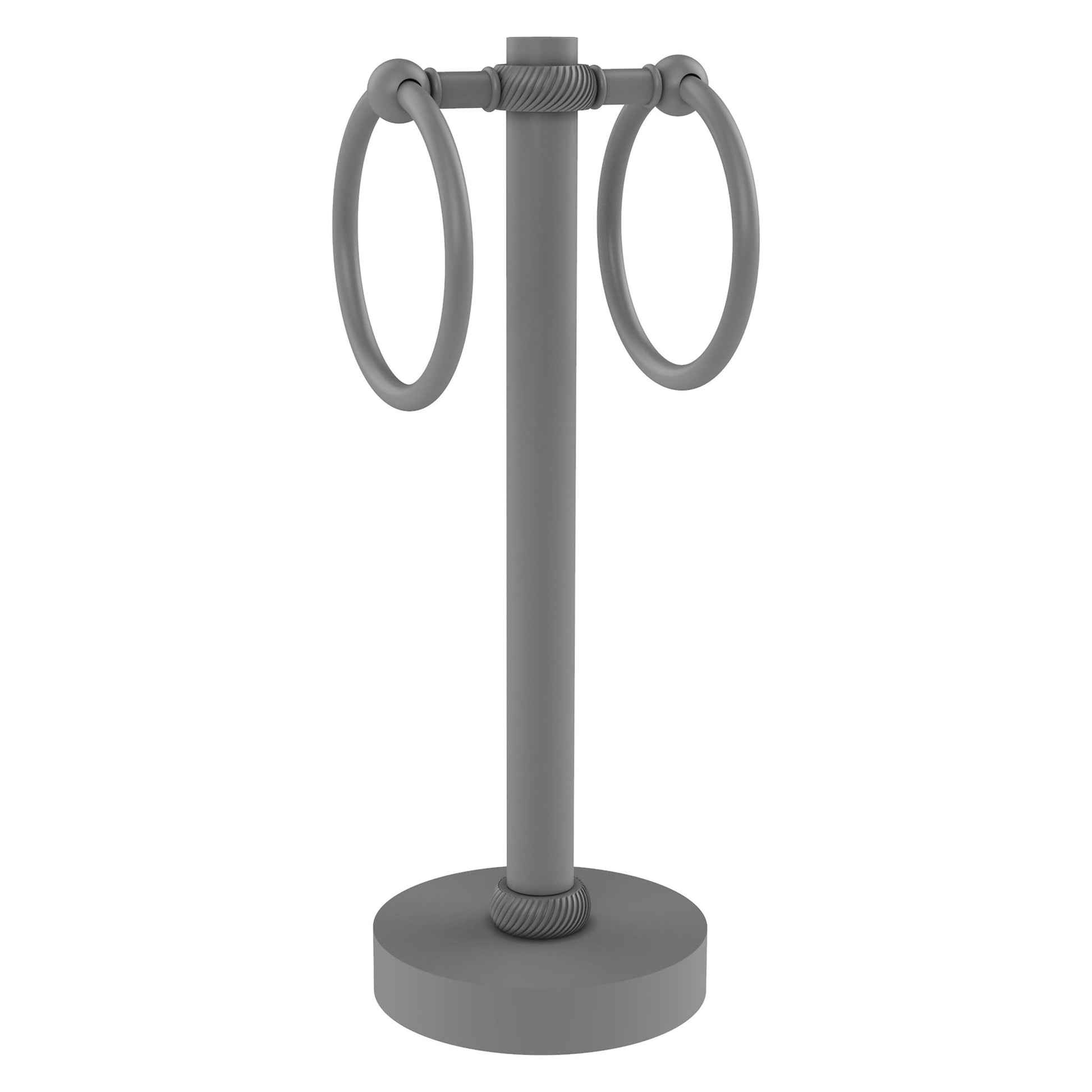 Allied Brass 953T 5" x 5" Matte Gray Solid Brass Vanity Top 2-Ring Guest Towel Holder With Twisted Accents