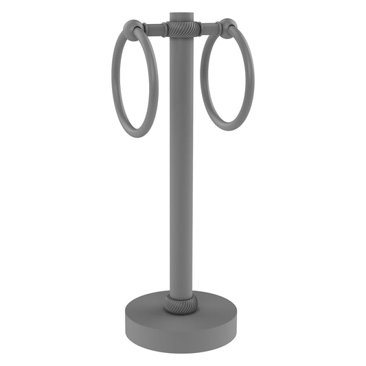 Allied Brass 953T 5" x 5" Matte Gray Solid Brass Vanity Top 2-Ring Guest Towel Holder With Twisted Accents