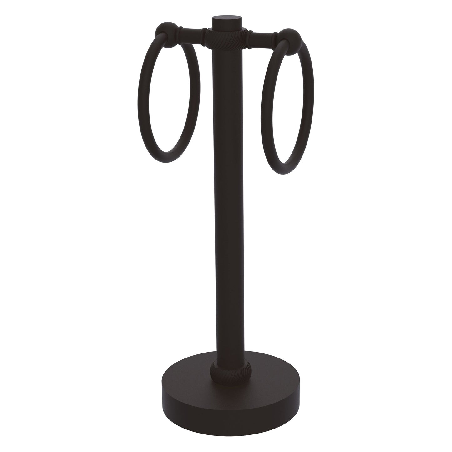 Allied Brass 953T 5" x 5" Oil Rubbed Bronze Solid Brass Vanity Top 2-Ring Guest Towel Holder With Twisted Accents