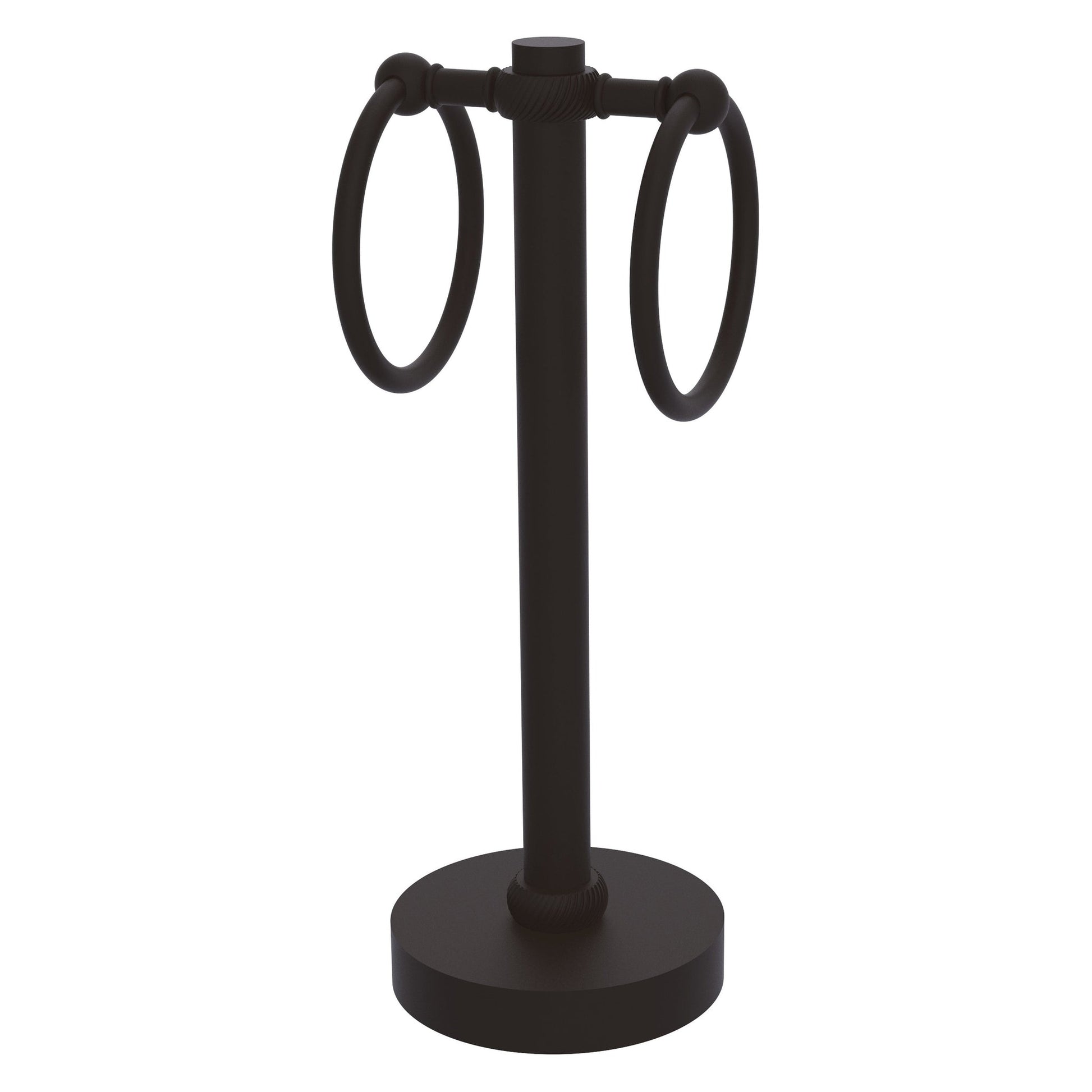 Allied Brass 953T 5" x 5" Oil Rubbed Bronze Solid Brass Vanity Top 2-Ring Guest Towel Holder With Twisted Accents