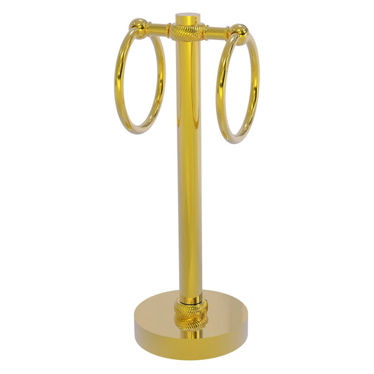 Allied Brass 953T 5" x 5" Polished Brass Solid Brass Vanity Top 2-Ring Guest Towel Holder With Twisted Accents