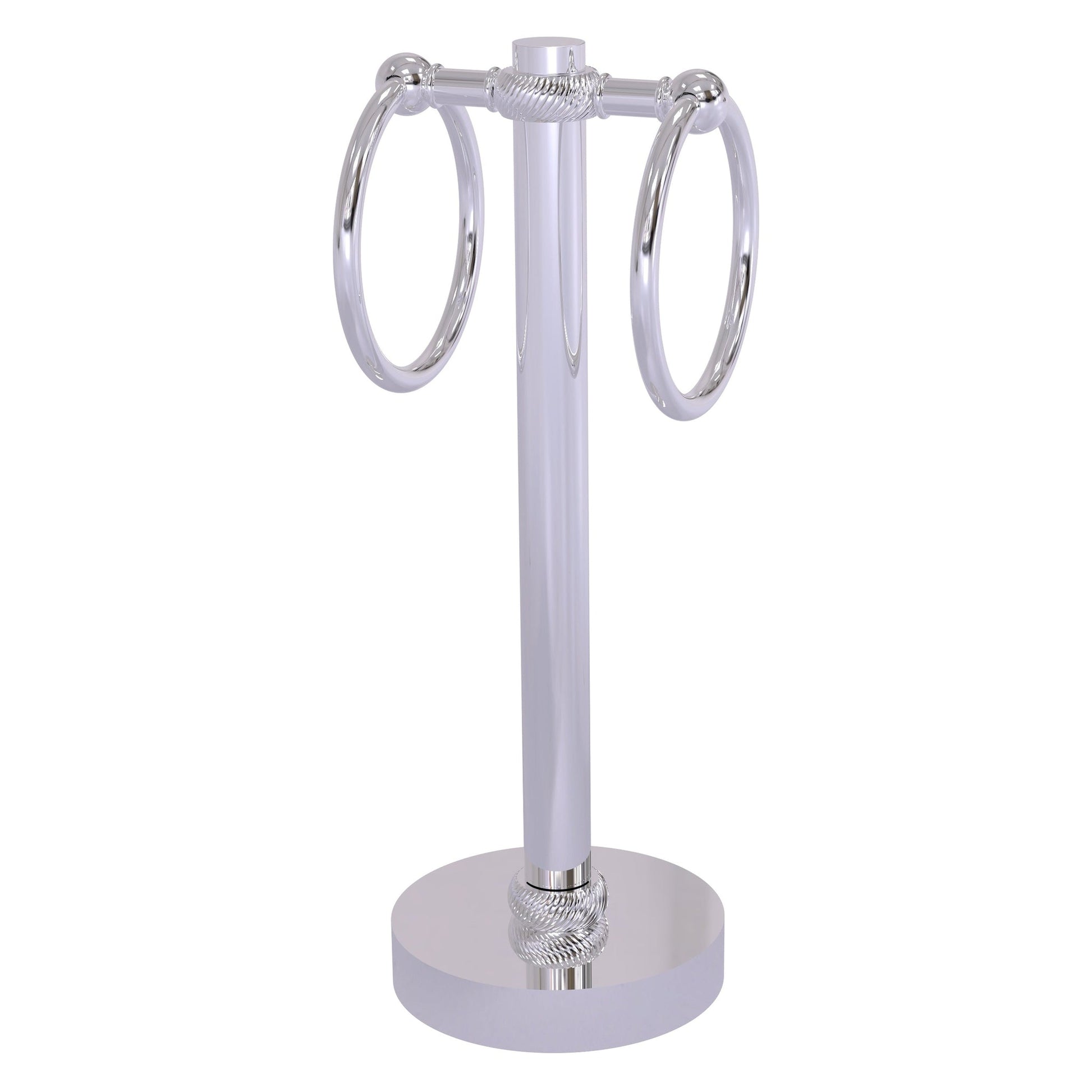 Allied Brass 953T 5" x 5" Polished Chrome Solid Brass Vanity Top 2-Ring Guest Towel Holder With Twisted Accents