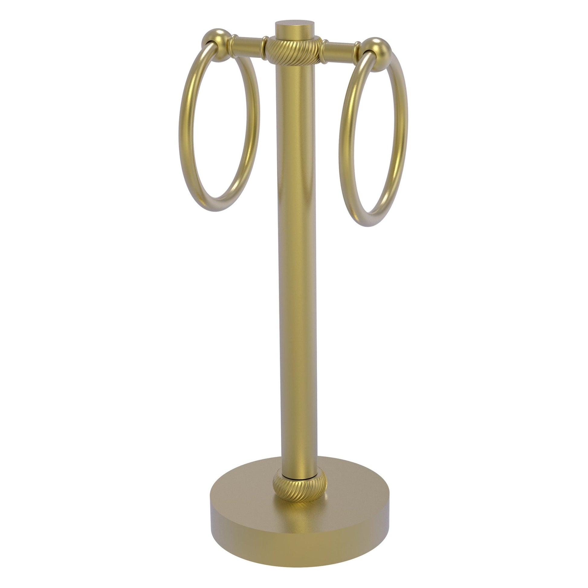 Allied Brass 953T 5" x 5" Satin Brass Solid Brass Vanity Top 2-Ring Guest Towel Holder With Twisted Accents