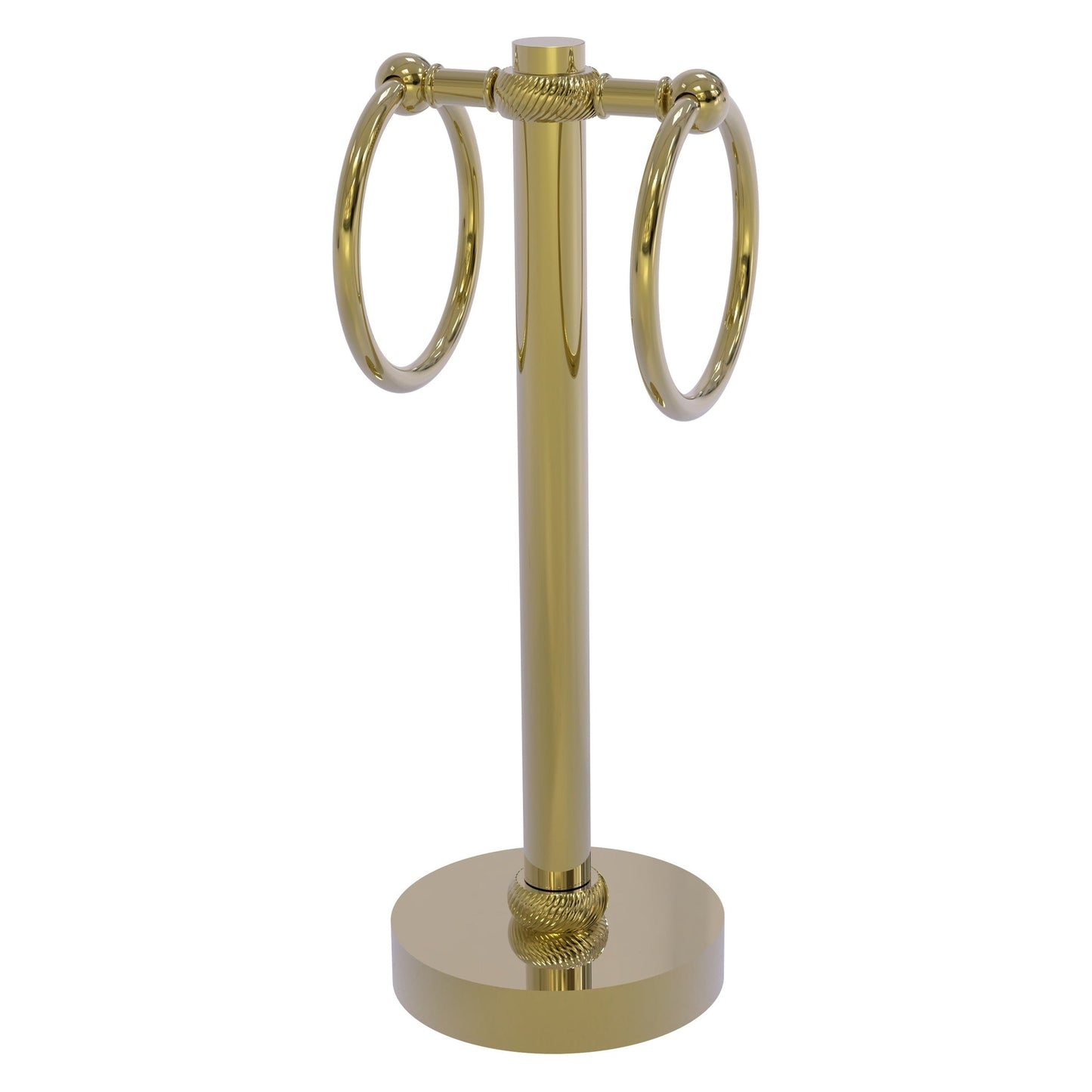 Allied Brass 953T 5" x 5" Unlacquered Brass Solid Brass Vanity Top 2-Ring Guest Towel Holder With Twisted Accents
