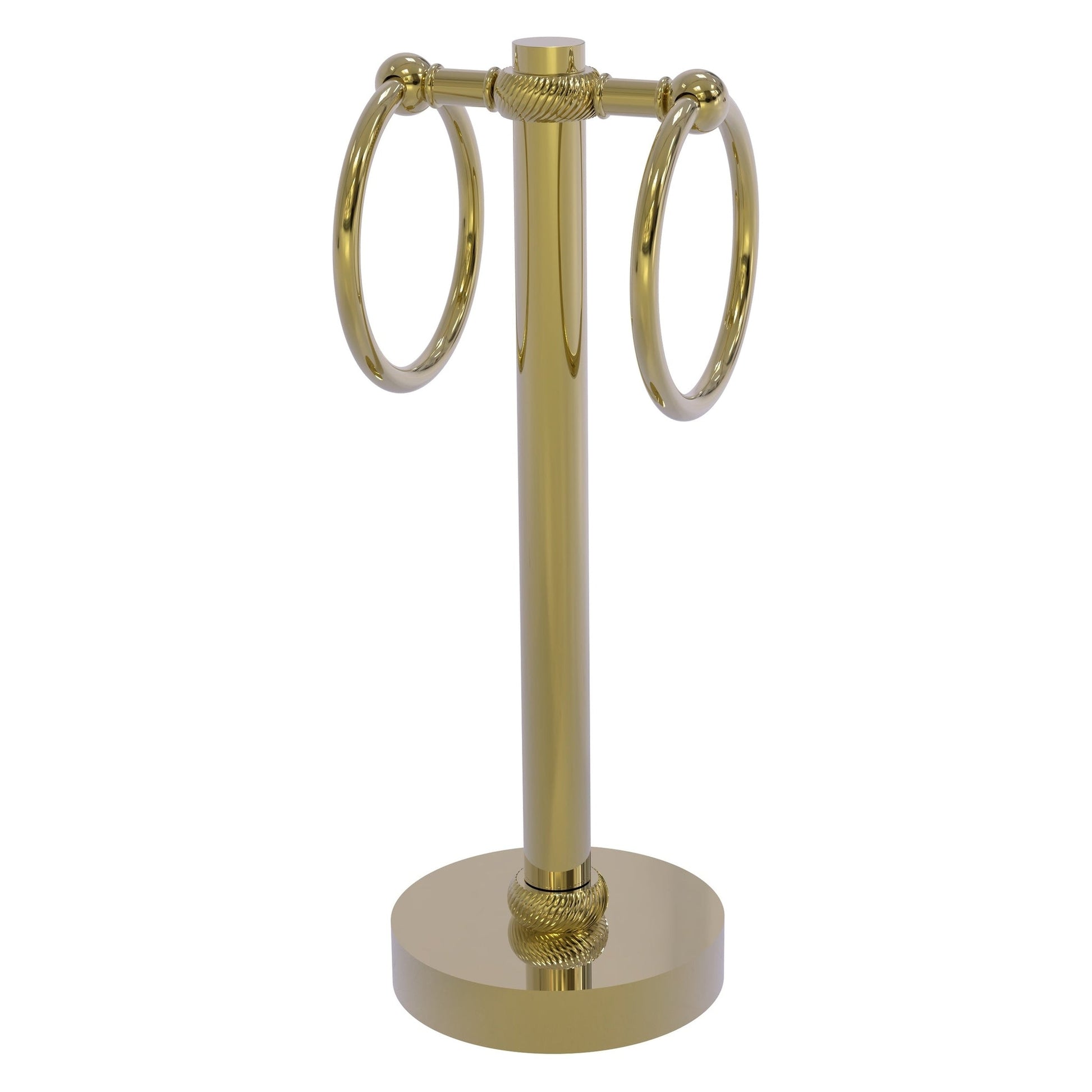 Allied Brass 953T 5" x 5" Unlacquered Brass Solid Brass Vanity Top 2-Ring Guest Towel Holder With Twisted Accents