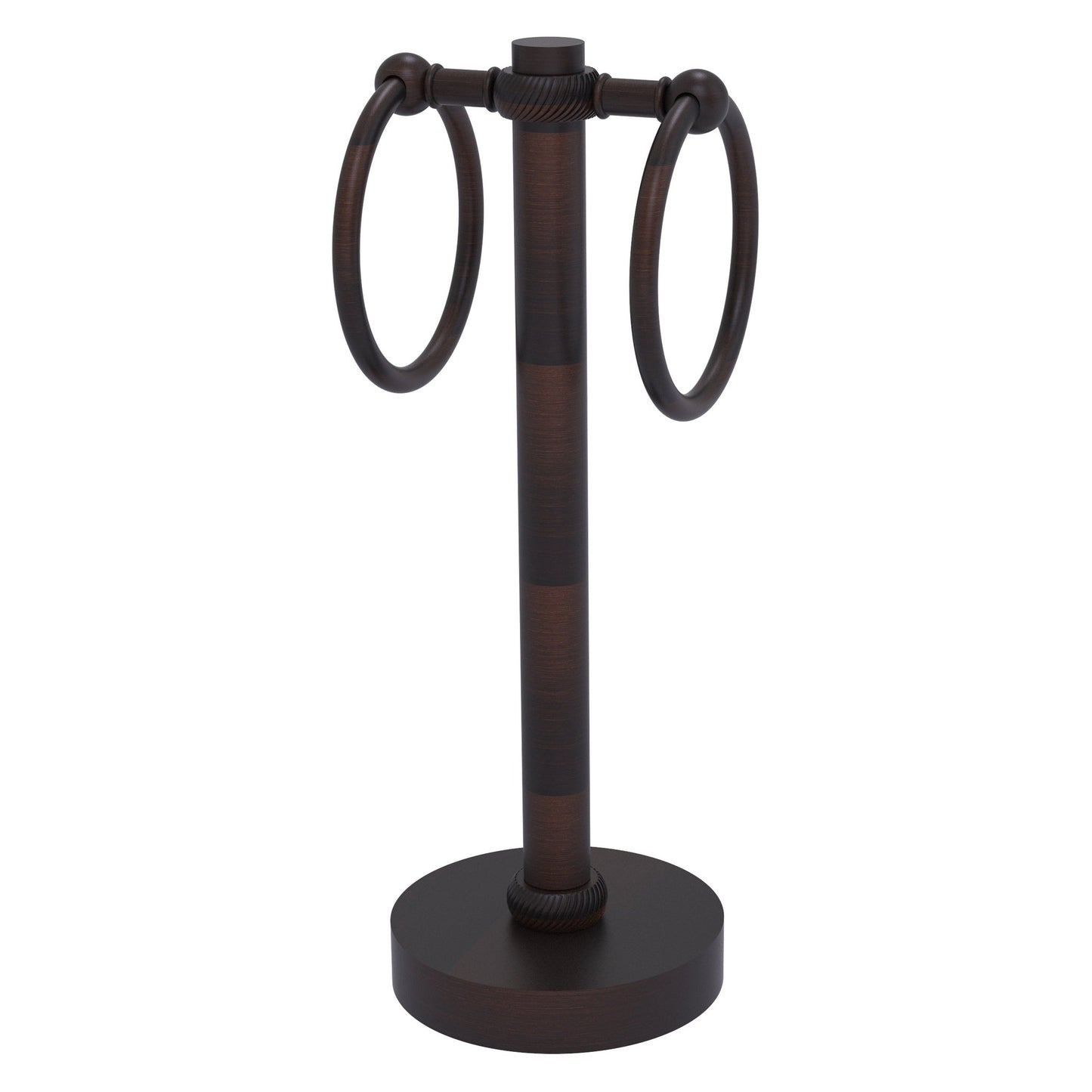 Allied Brass 953T 5" x 5" Venetian Bronze Solid Brass Vanity Top 2-Ring Guest Towel Holder With Twisted Accents