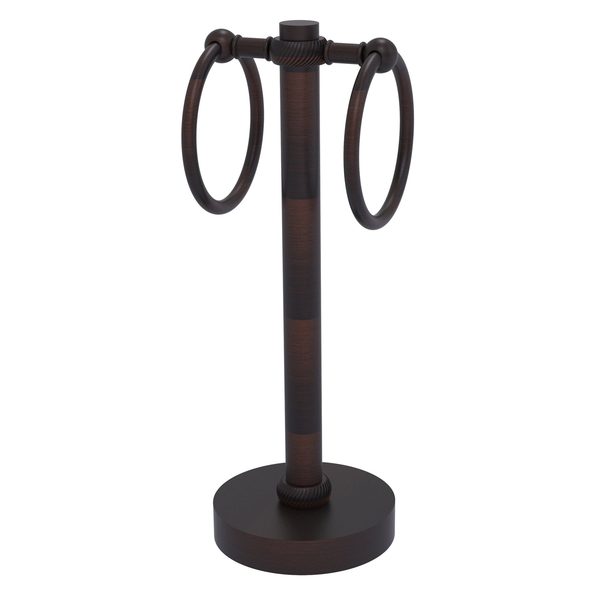 Allied Brass 953T 5" x 5" Venetian Bronze Solid Brass Vanity Top 2-Ring Guest Towel Holder With Twisted Accents
