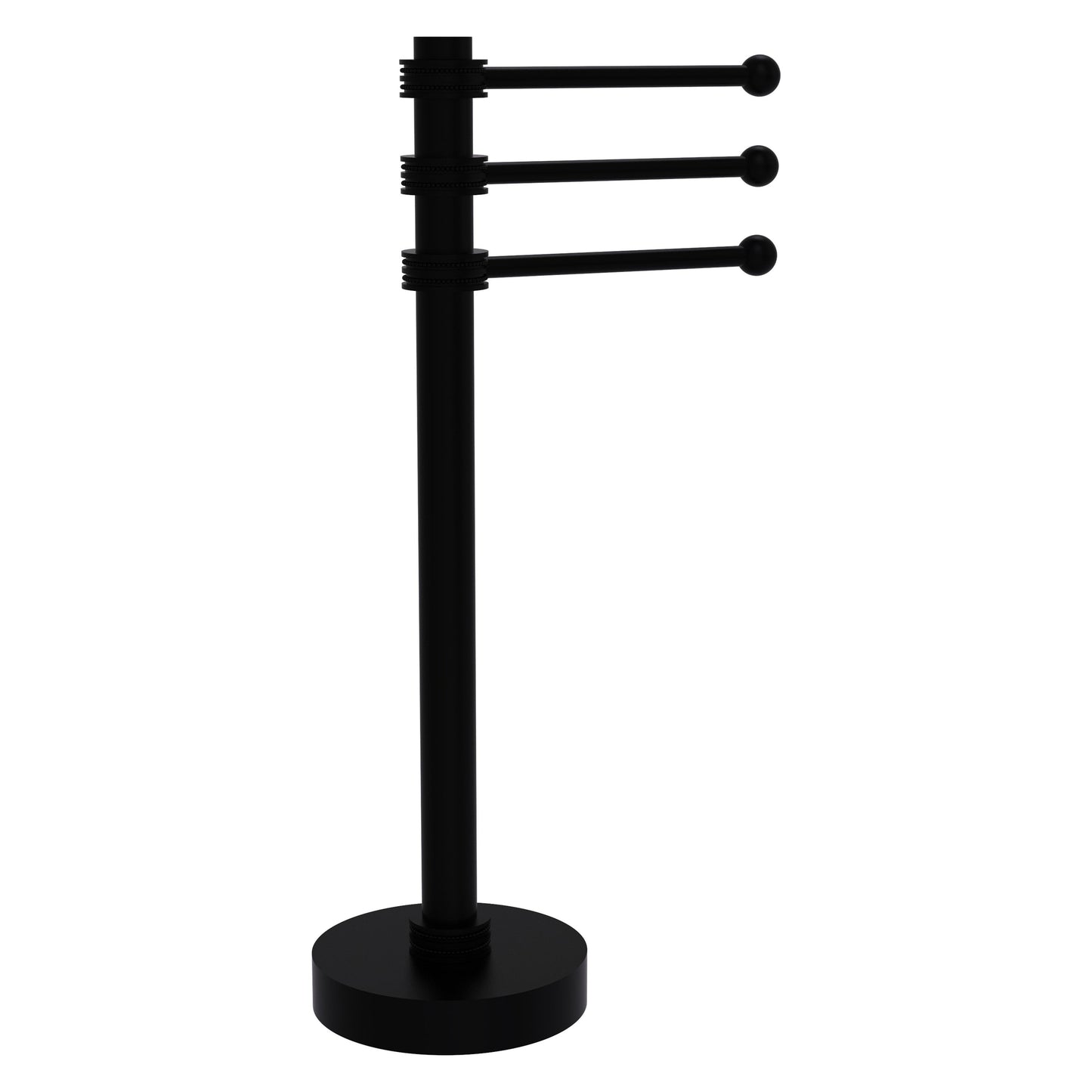 Allied Brass 973D 9" x 8" Matte Black Solid Brass Vanity Top 3-Swing Arm Guest Towel Holder With Dotted Accents