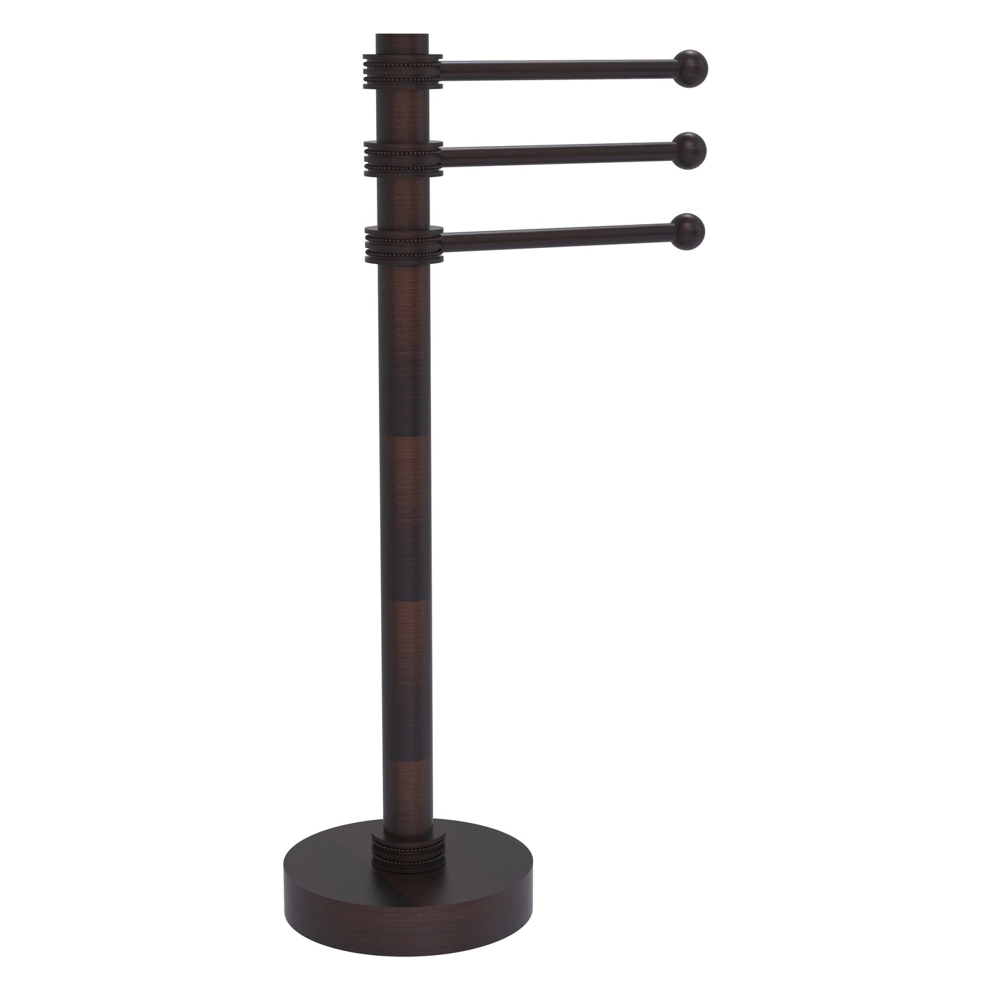 Allied Brass 973D 9" x 8" Venetian Bronze Solid Brass Vanity Top 3-Swing Arm Guest Towel Holder With Dotted Accents