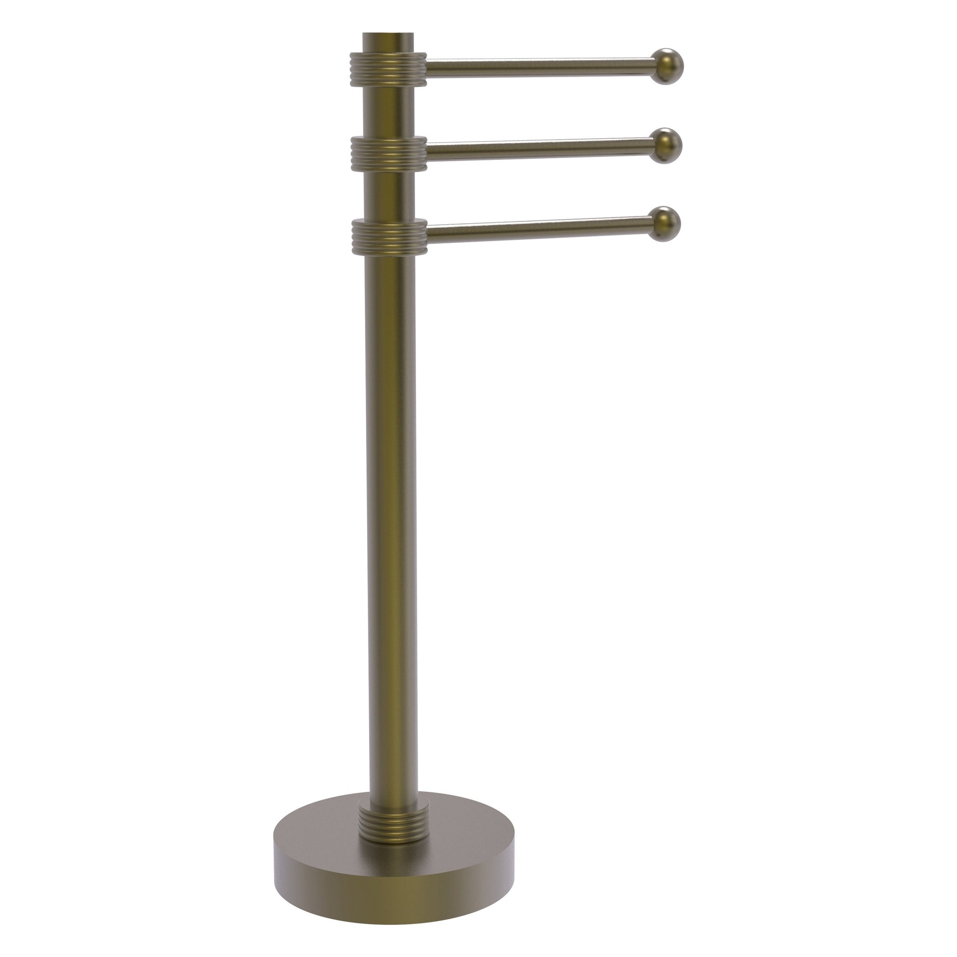Allied Brass 973G 9" x 8" Antique Brass Solid Brass Vanity Top 3-Swing Arm Guest Towel Holder With Grooved Accents
