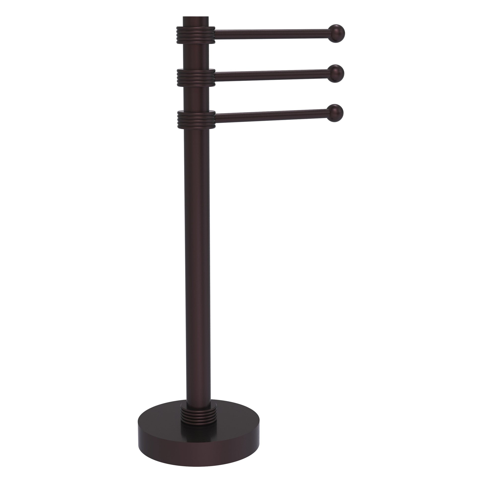Allied Brass 973G 9" x 8" Antique Bronze Solid Brass Vanity Top 3-Swing Arm Guest Towel Holder With Grooved Accents