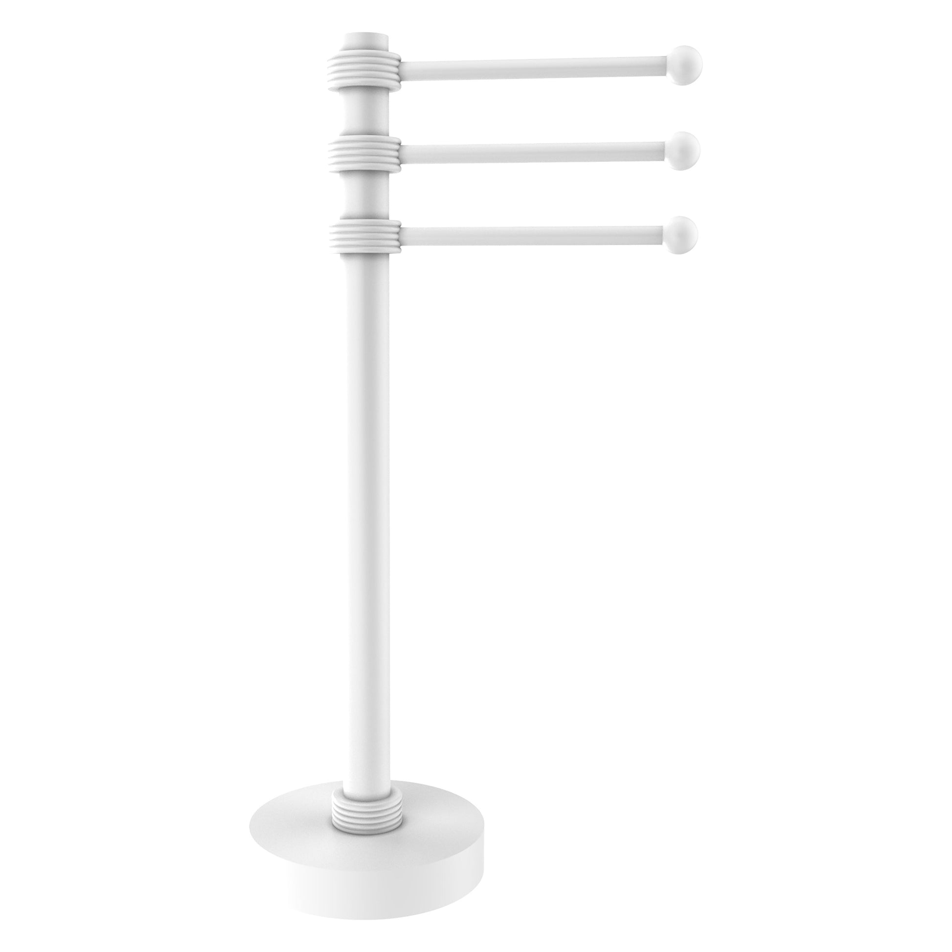 Allied Brass 973G 9" x 8" Matte White Solid Brass Vanity Top 3-Swing Arm Guest Towel Holder With Grooved Accents