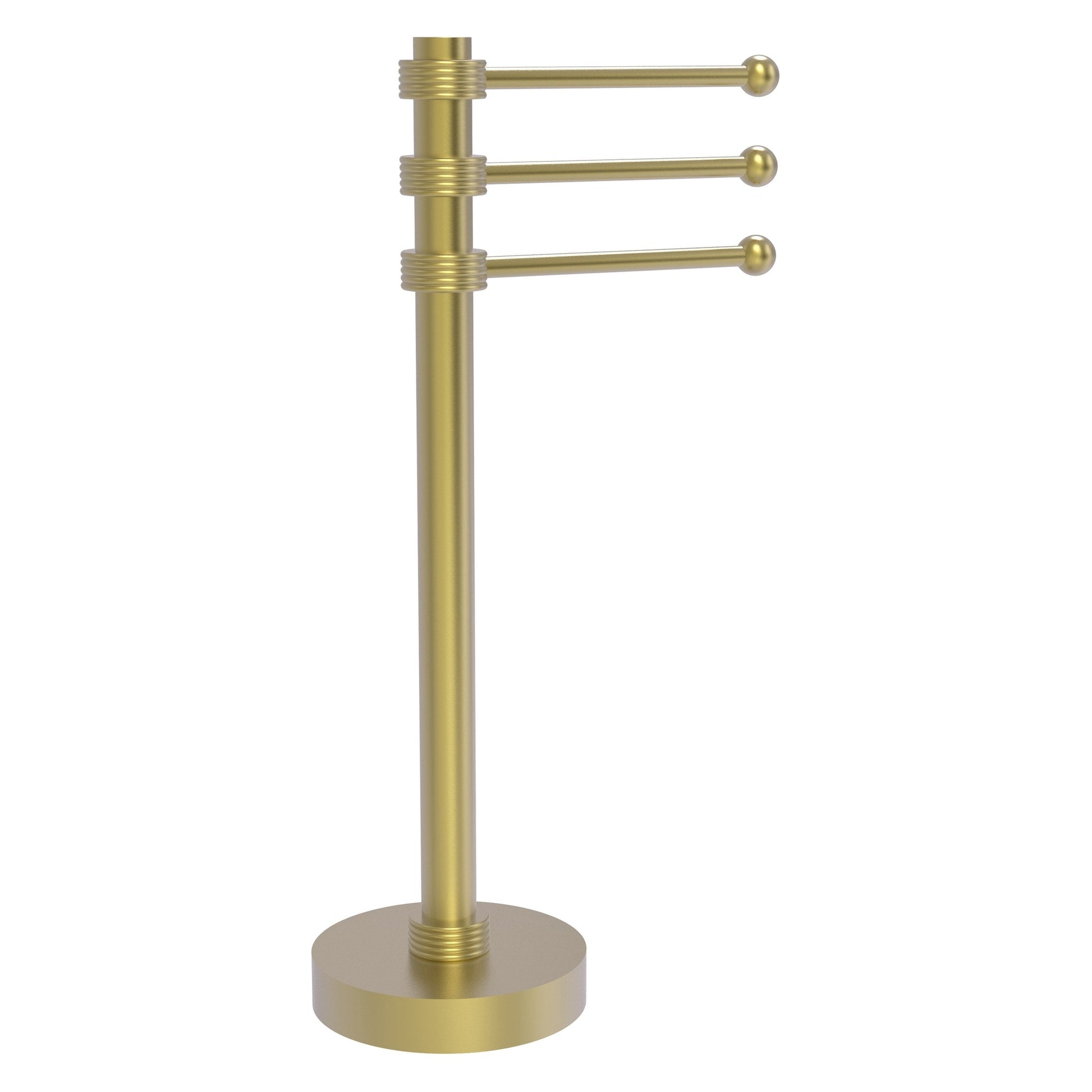 Allied Brass 973G 9" x 8" Satin Brass Solid Brass Vanity Top 3-Swing Arm Guest Towel Holder With Grooved Accents