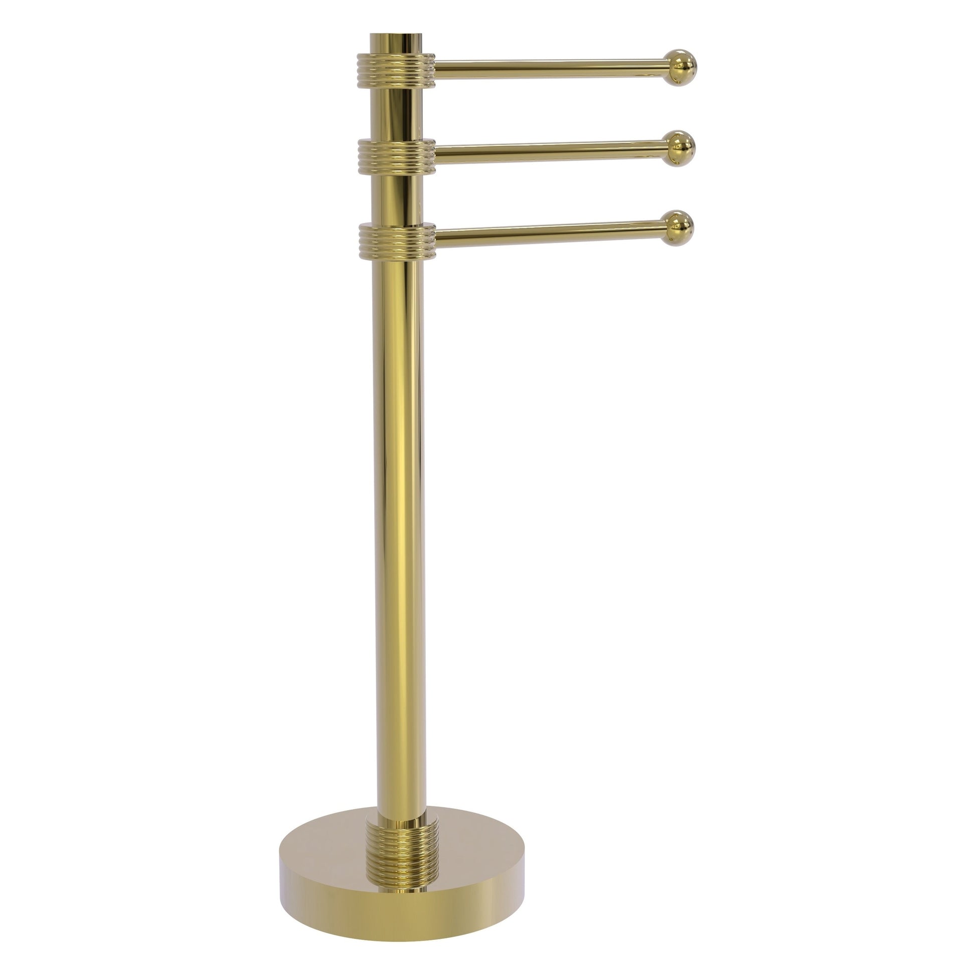 Allied Brass 973G 9" x 8" Unlacquered Brass Solid Brass Vanity Top 3-Swing Arm Guest Towel Holder With Grooved Accents