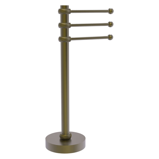 Allied Brass 973T 9" x 8" Antique Brass Solid Brass Vanity Top 3-Swing Arm Guest Towel Holder With Twisted Accents
