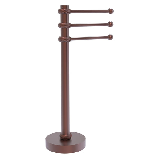 Allied Brass 973T 9" x 8" Antique Copper Solid Brass Vanity Top 3-Swing Arm Guest Towel Holder With Twisted Accents