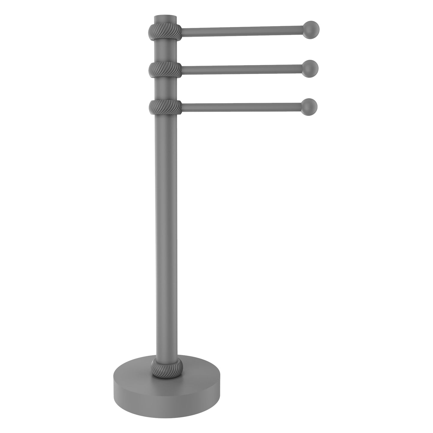 Allied Brass 973T 9" x 8" Matte Gray Solid Brass Vanity Top 3-Swing Arm Guest Towel Holder With Twisted Accents