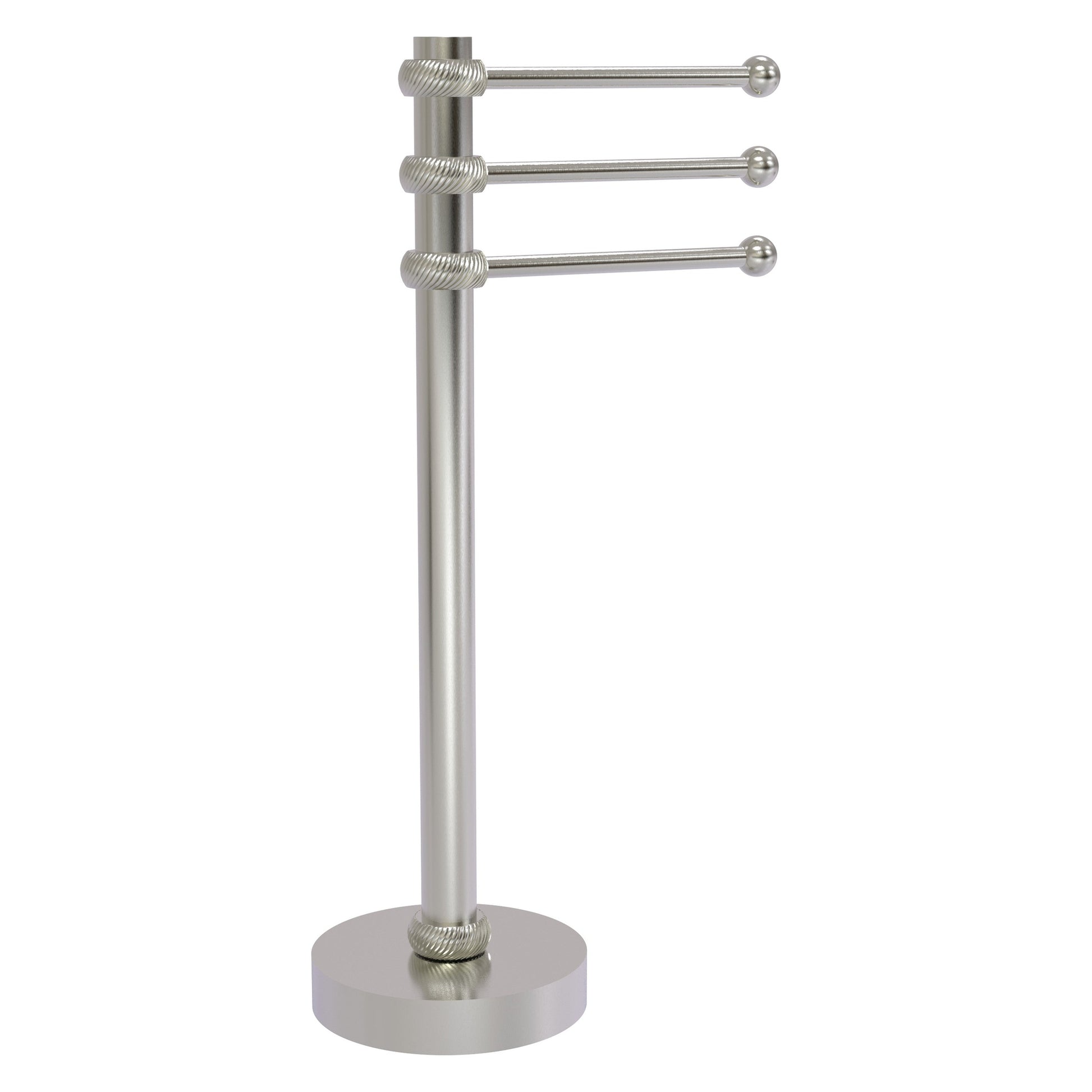 Allied Brass 973T 9" x 8" Satin Nickel Solid Brass Vanity Top 3-Swing Arm Guest Towel Holder With Twisted Accents