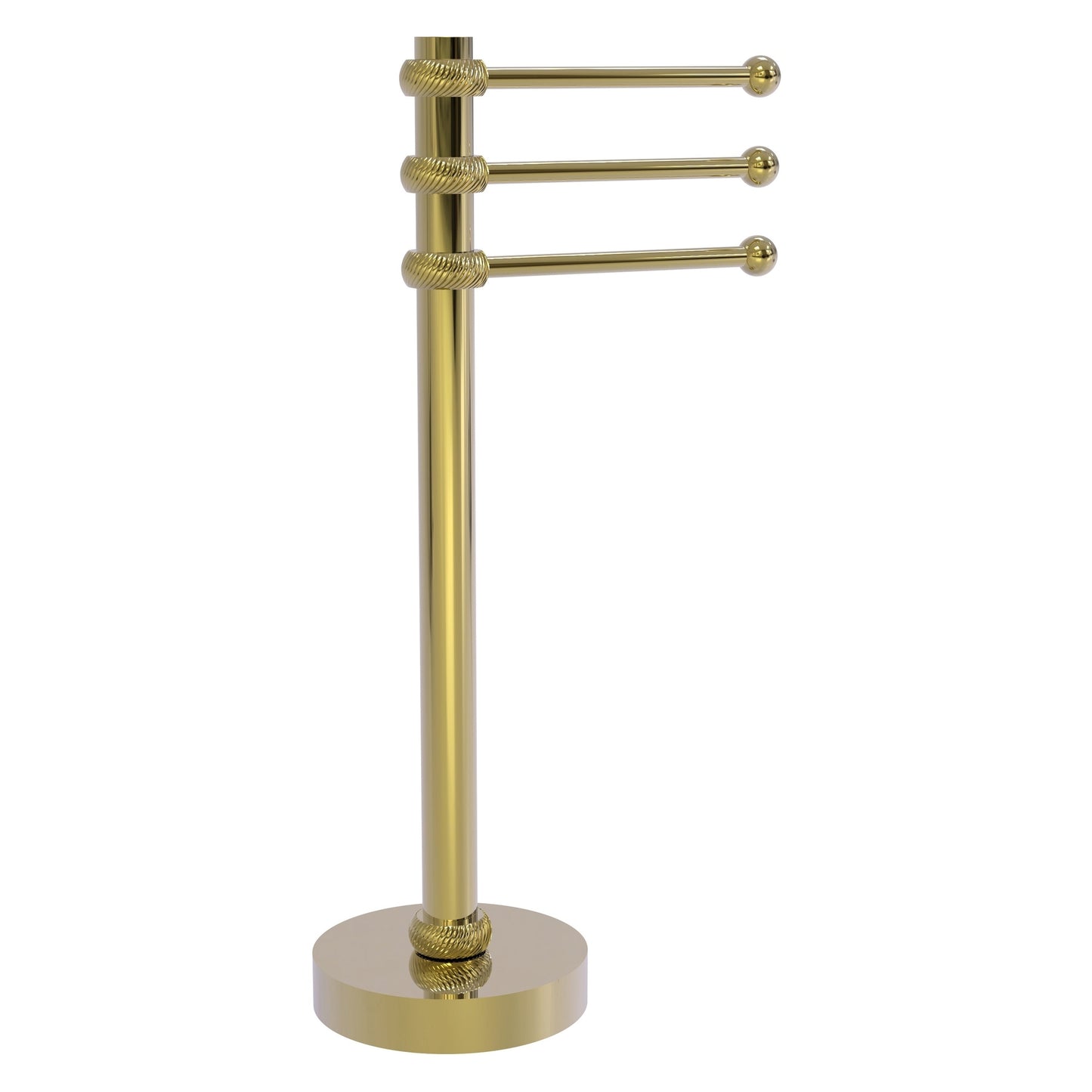 Allied Brass 973T 9" x 8" Unlacquered Brass Solid Brass Vanity Top 3-Swing Arm Guest Towel Holder With Twisted Accents