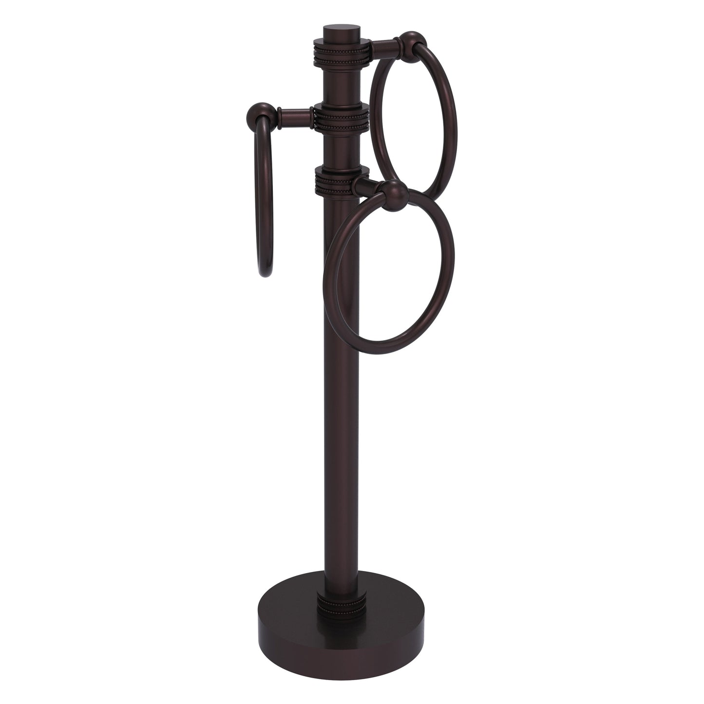 Allied Brass 983D 5" x 8" Antique Bronze Solid Brass Vanity Top 3-Ring Guest Towel Holder With Dotted Accents
