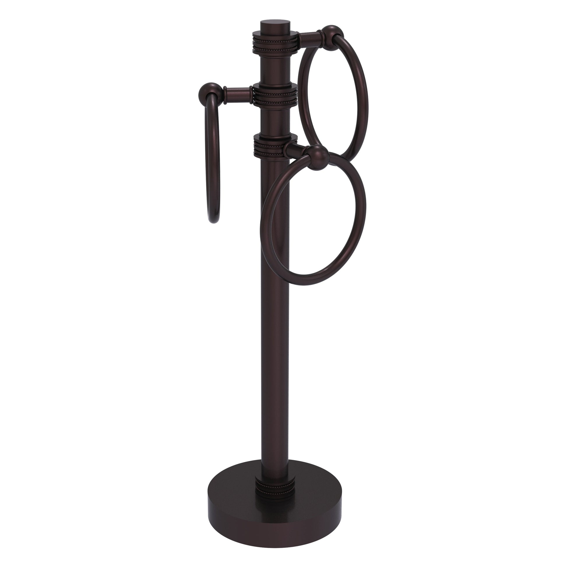 Allied Brass 983D 5" x 8" Antique Bronze Solid Brass Vanity Top 3-Ring Guest Towel Holder With Dotted Accents