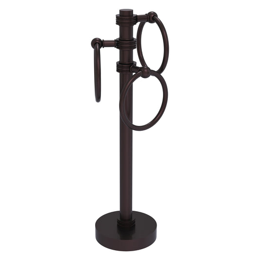 Allied Brass 983D 5" x 8" Antique Bronze Solid Brass Vanity Top 3-Ring Guest Towel Holder With Dotted Accents