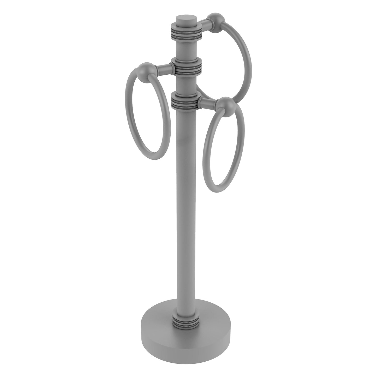 Allied Brass 983D 5" x 8" Matte Gray Solid Brass Vanity Top 3-Ring Guest Towel Holder With Dotted Accents