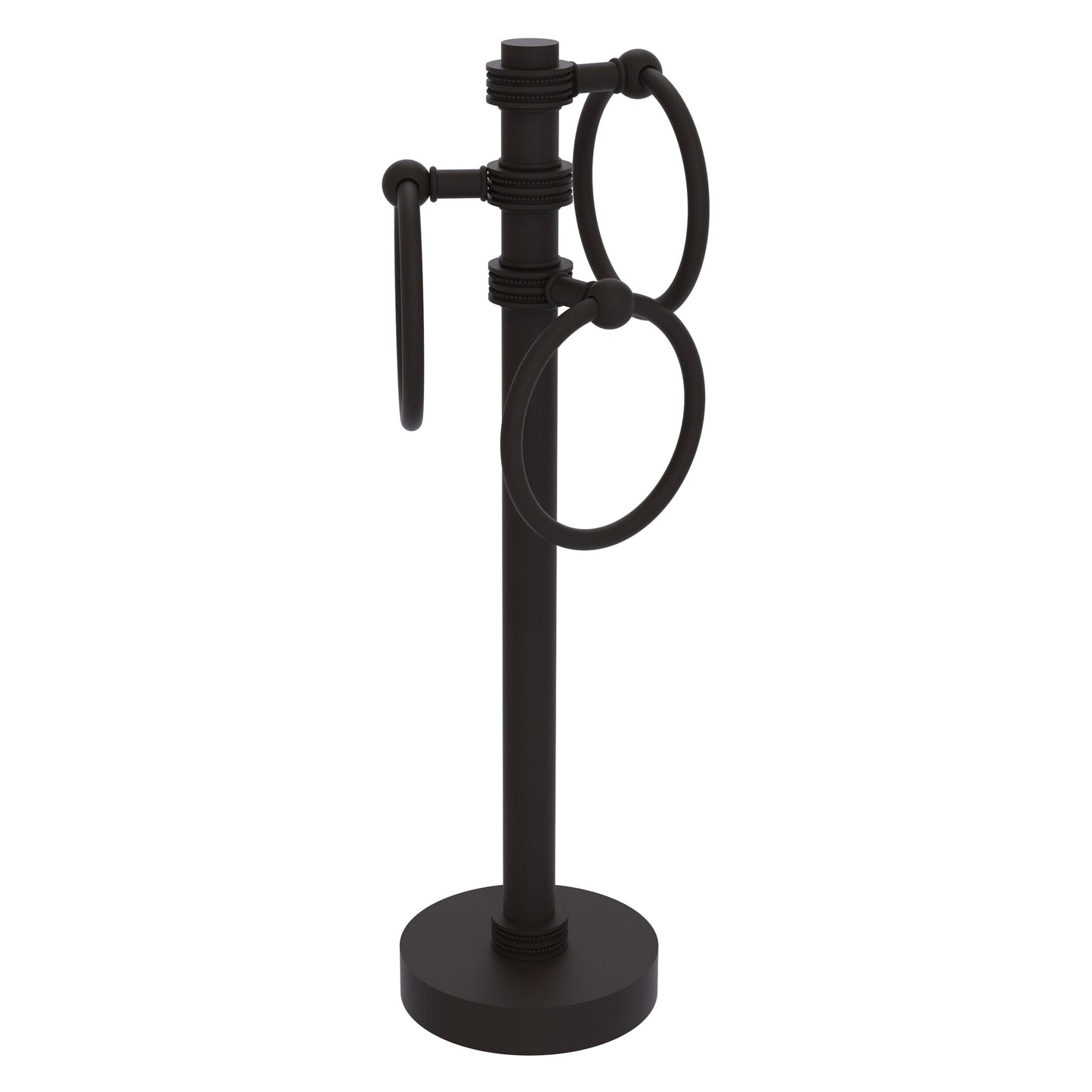 Allied Brass 983D 5" x 8" Oil Rubbed Bronze Solid Brass Vanity Top 3-Ring Guest Towel Holder With Dotted Accents
