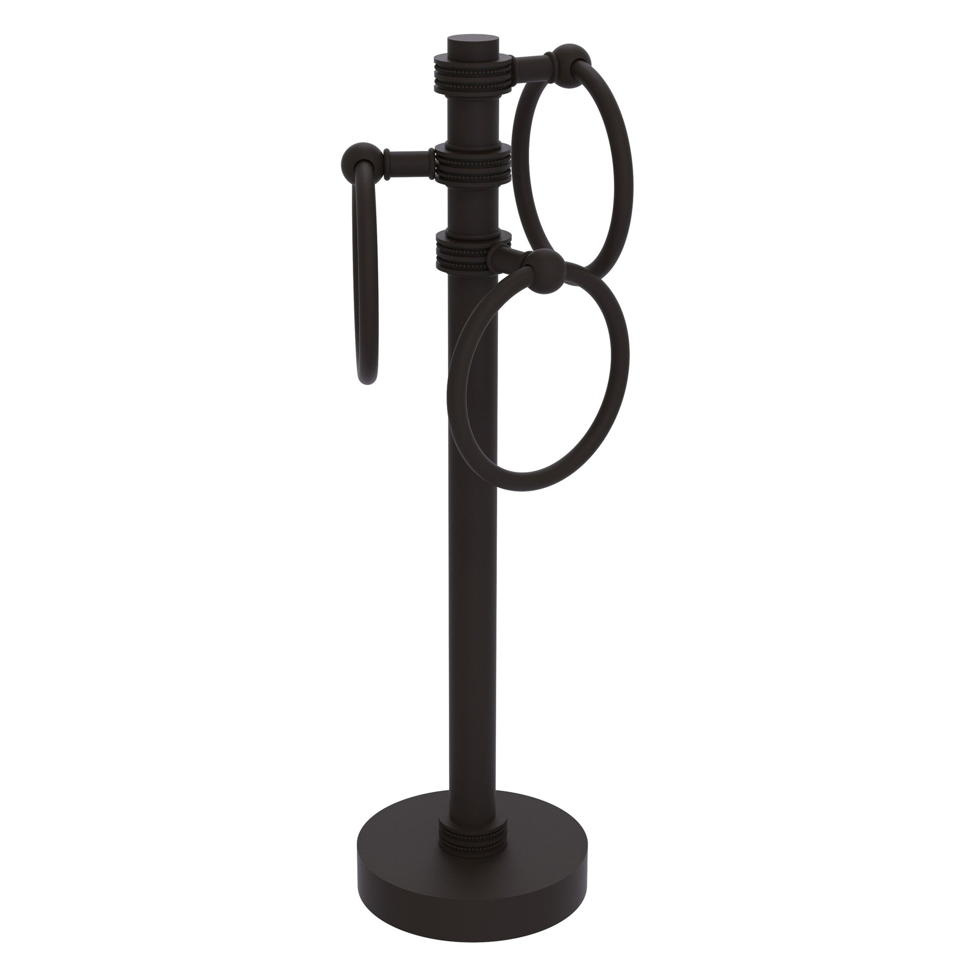 Allied Brass 983D 5" x 8" Oil Rubbed Bronze Solid Brass Vanity Top 3-Ring Guest Towel Holder With Dotted Accents