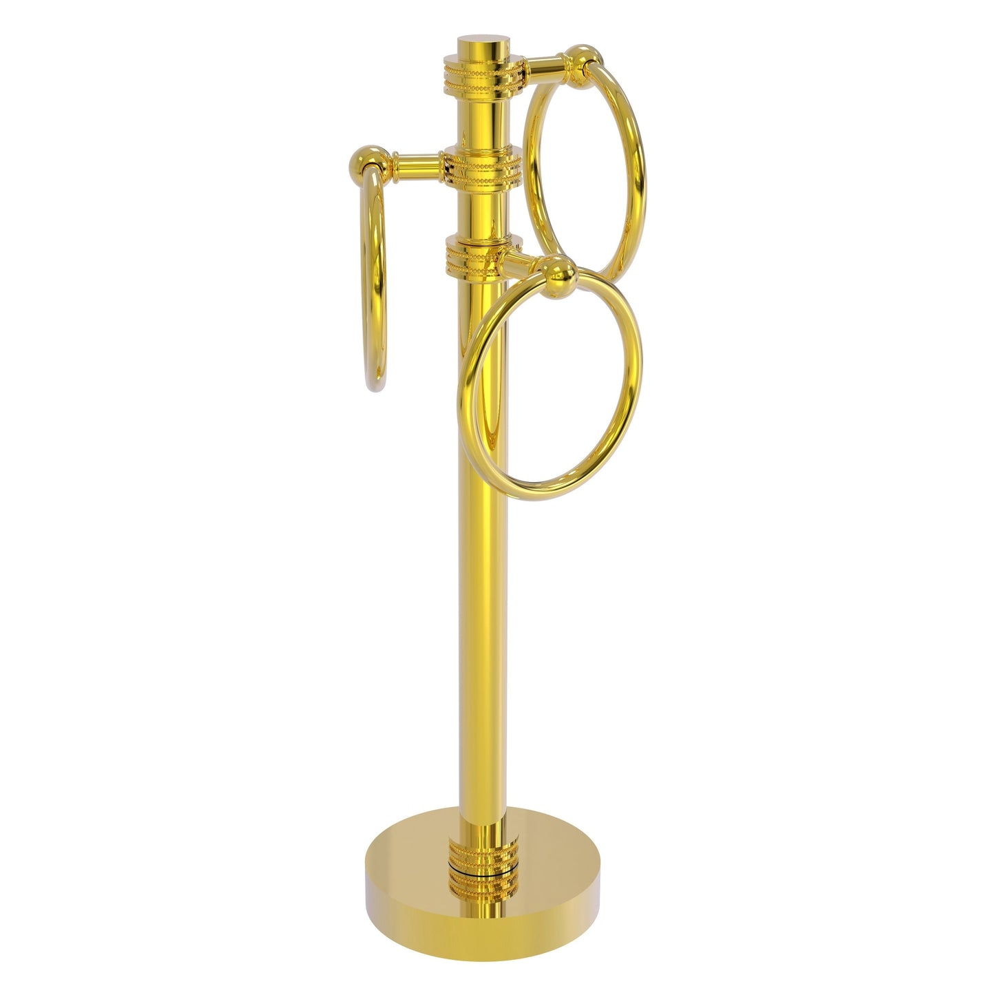 Allied Brass 983D 5" x 8" Polished Brass Solid Brass Vanity Top 3-Ring Guest Towel Holder With Dotted Accents