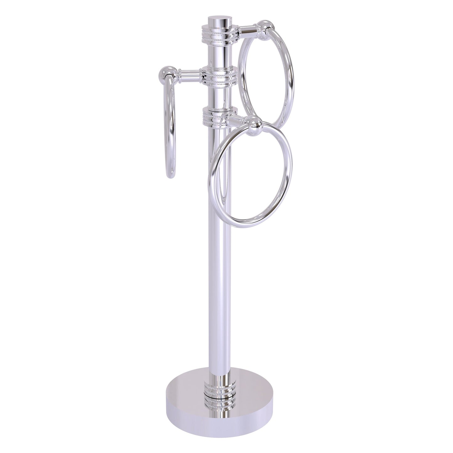 Allied Brass 983D 5" x 8" Polished Chrome Solid Brass Vanity Top 3-Ring Guest Towel Holder With Dotted Accents