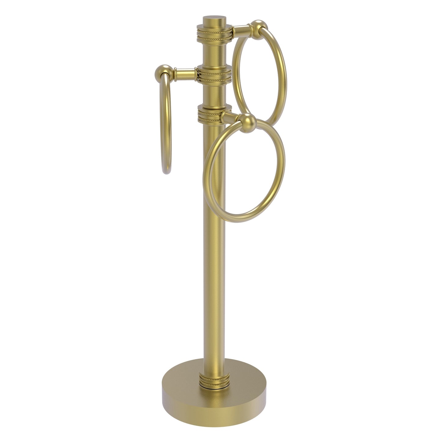 Allied Brass 983D 5" x 8" Satin Brass Solid Brass Vanity Top 3-Ring Guest Towel Holder With Dotted Accents
