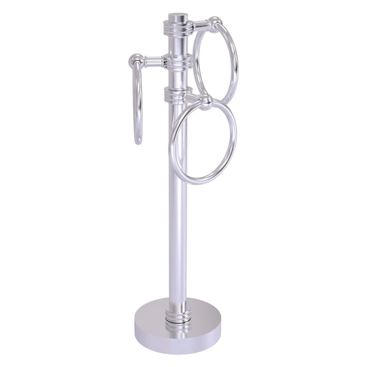 Allied Brass 983D 5" x 8" Satin Chrome Solid Brass Vanity Top 3-Ring Guest Towel Holder With Dotted Accents