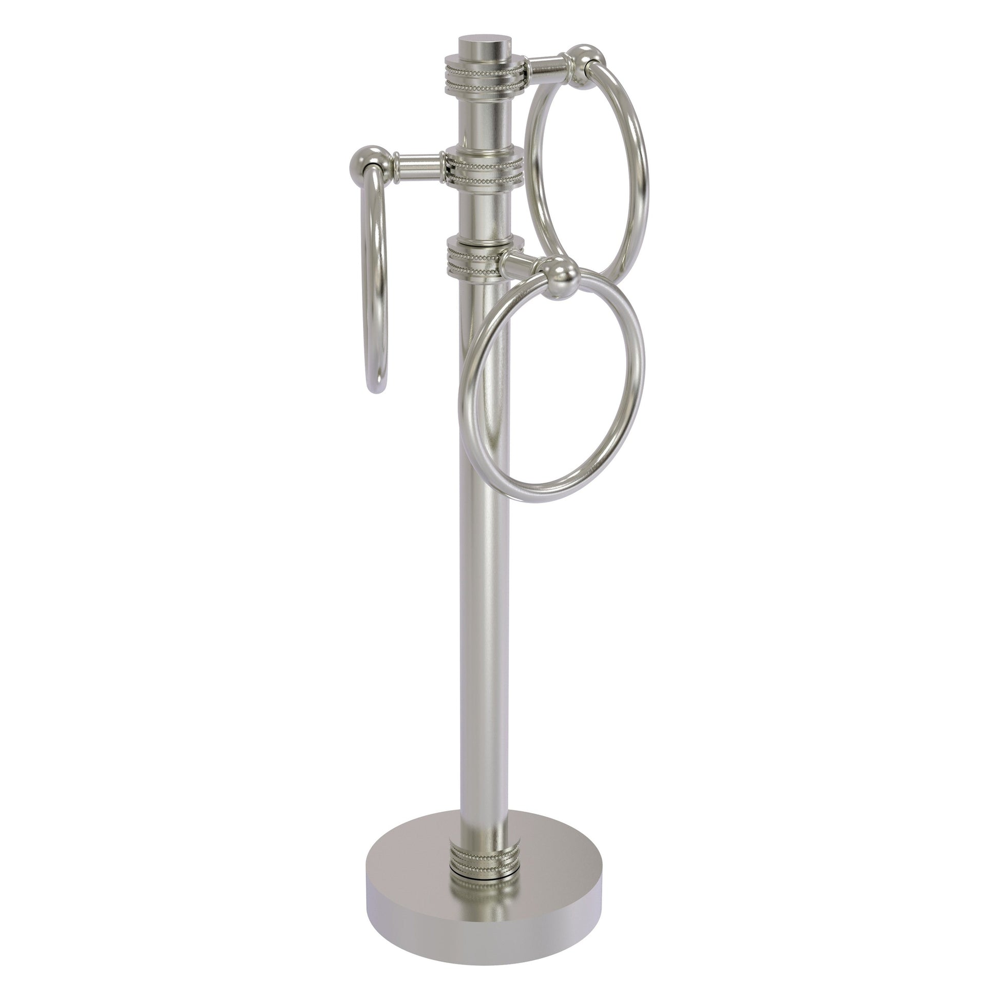 Allied Brass 983D 5" x 8" Satin Nickel Solid Brass Vanity Top 3-Ring Guest Towel Holder With Dotted Accents
