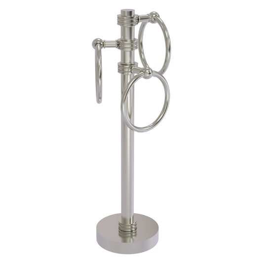 Allied Brass 983D 5" x 8" Satin Nickel Solid Brass Vanity Top 3-Ring Guest Towel Holder With Dotted Accents