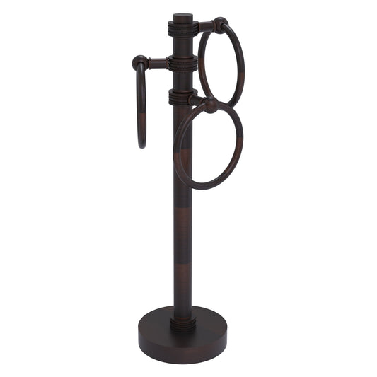 Allied Brass 983D 5" x 8" Venetian Bronze Solid Brass Vanity Top 3-Ring Guest Towel Holder With Dotted Accents