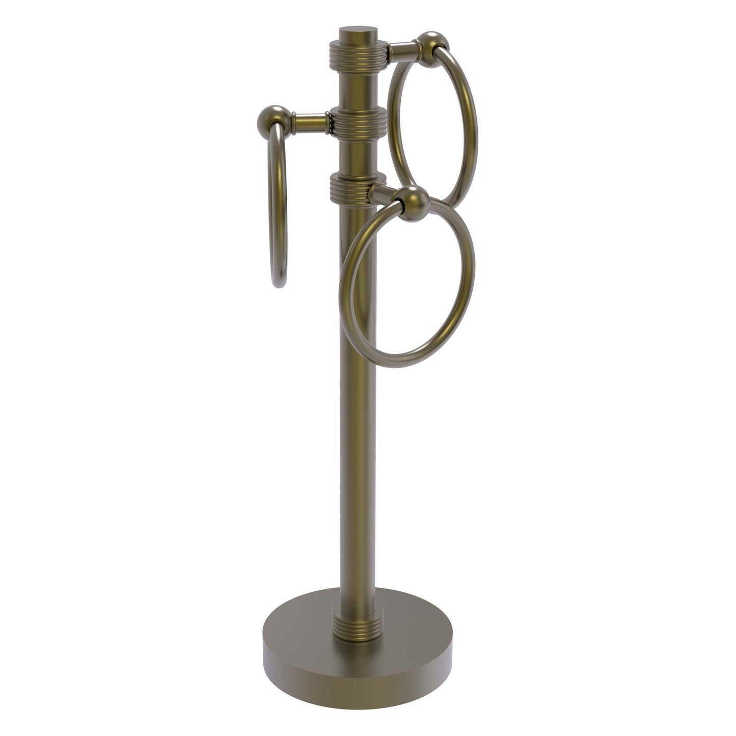 Allied Brass 983G 5" x 8" Antique Brass Solid Brass Vanity Top 3-Ring Guest Towel Holder With Grooved Accents
