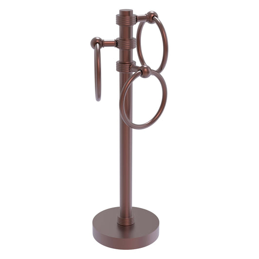 Allied Brass 983G 5" x 8" Antique Copper Solid Brass Vanity Top 3-Ring Guest Towel Holder With Grooved Accents