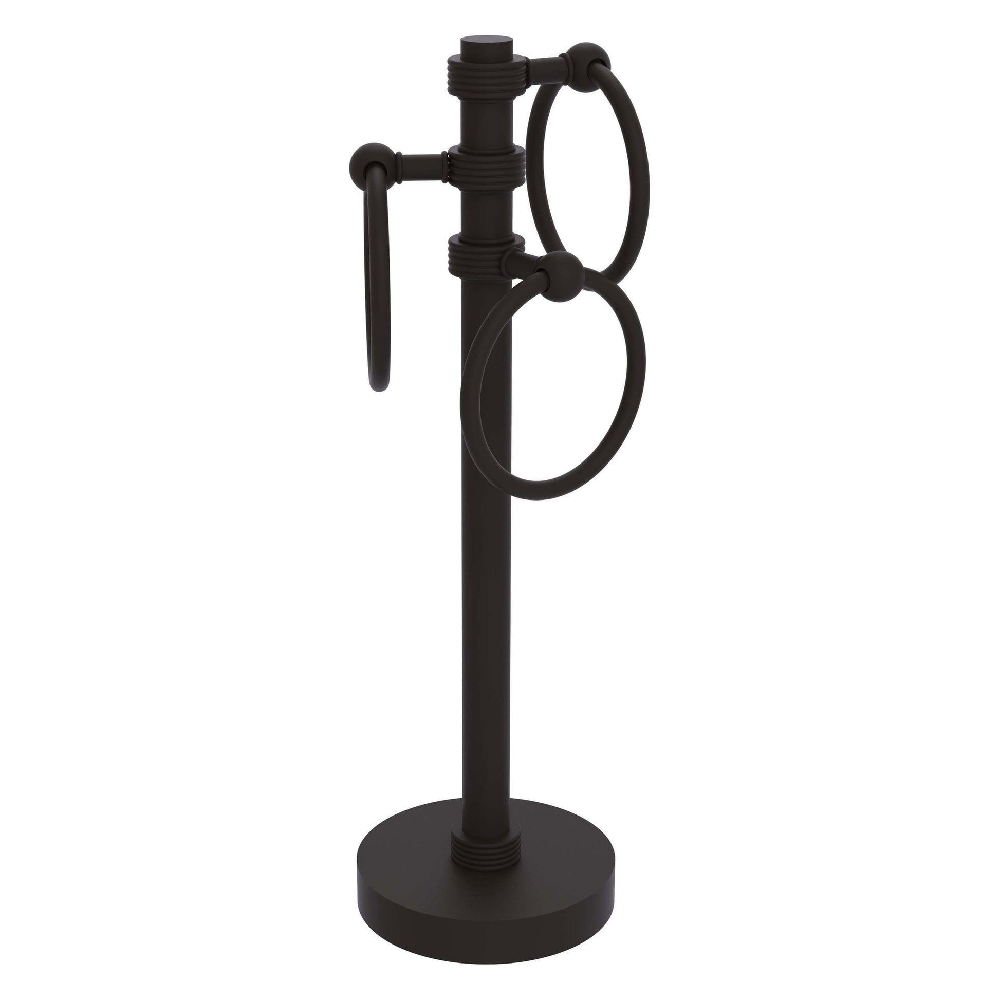 Allied Brass 983G 5" x 8" Oil Rubbed Bronze Solid Brass Vanity Top 3-Ring Guest Towel Holder With Grooved Accents